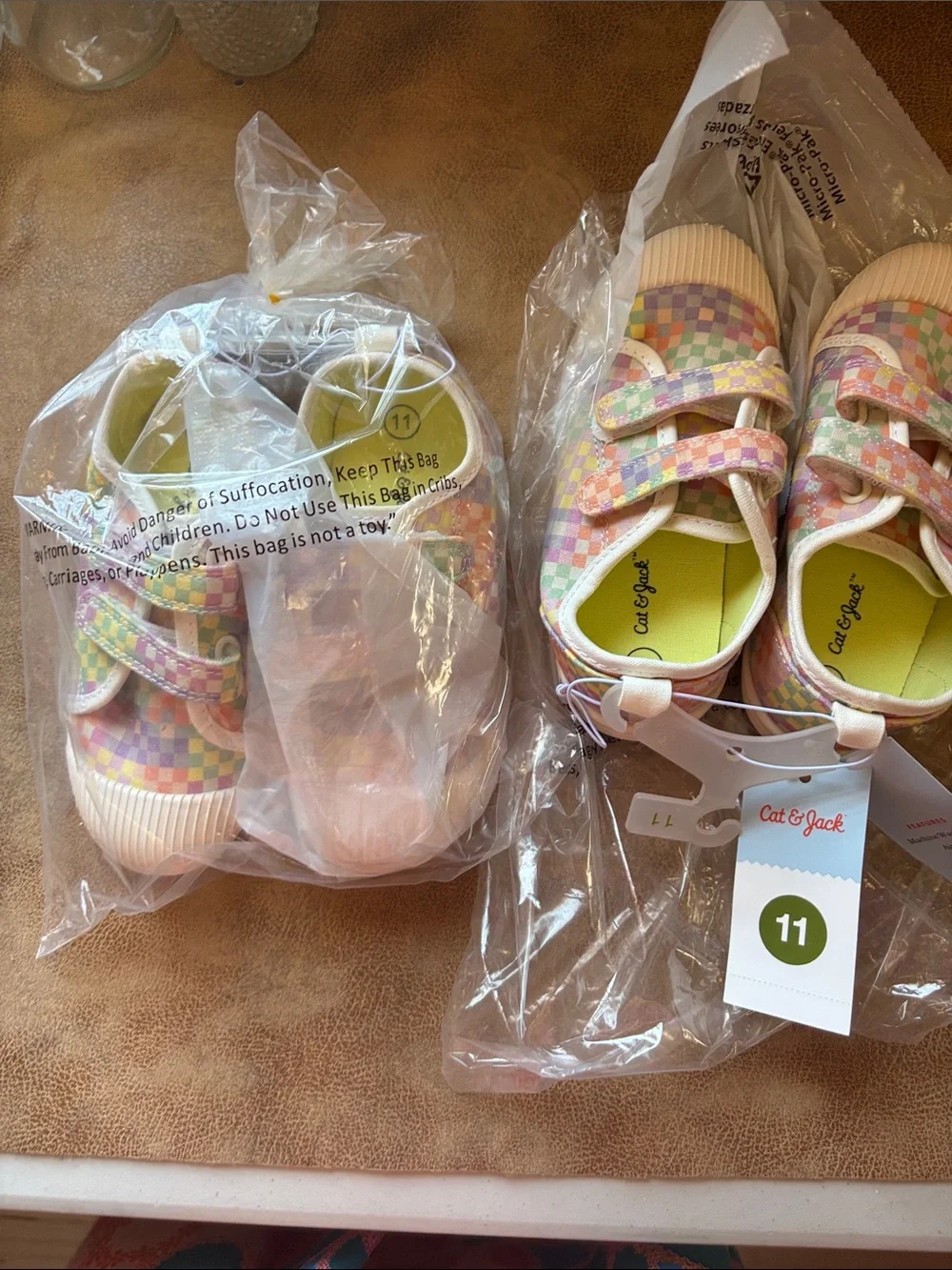 Cat & Jack Pastel Check Velcro Sneakers - Pink, Purple, Green, Yellow, Orange